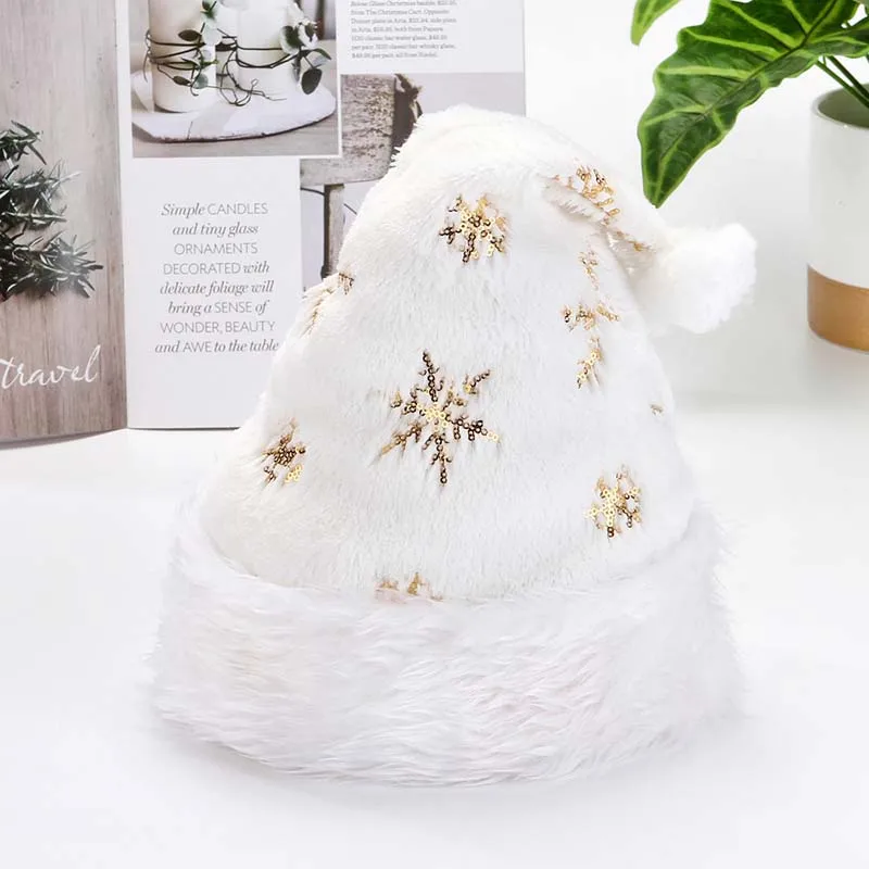 

New Year Christmas Hat Gold Silver Snowflake Santa Cap Winter Hats Warm Natal Party Souvenir Decoration White Bonnet Femme Cap