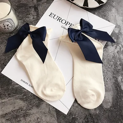 

2022 Summer 1 Pair Lolita Style Japanese Maiden Lovely Woman Color Bow Short Cotton Socks High Quality