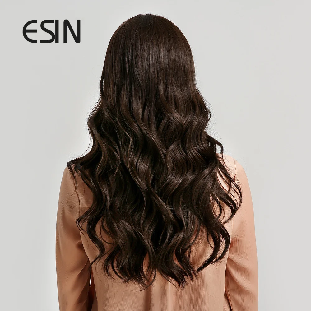 ESIN черные длинные волнистые парики с челкой для вечерние натуральный