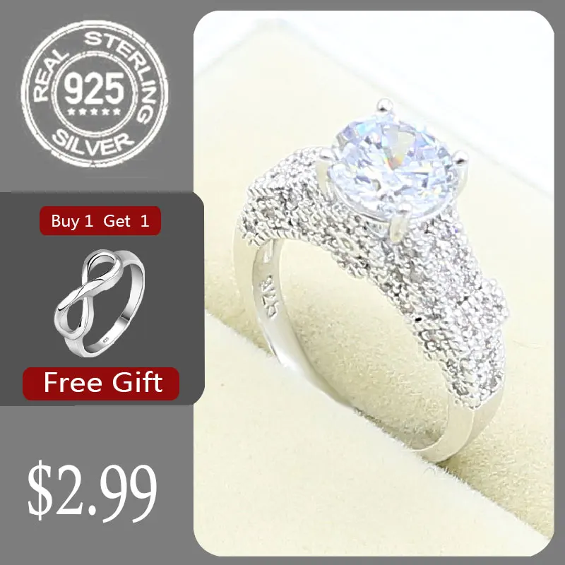 Женское классическое кольцо из серебра 925 пробы с белым и черным Цирконом