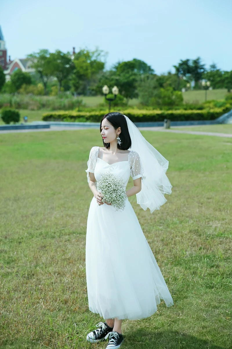 Новые искусственные рукава квадратный воротник простые корейские свадебные