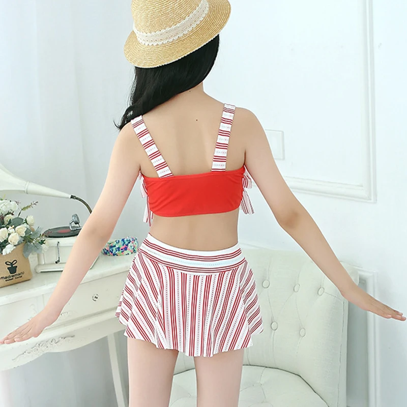 Полосатые Купальники для девочек раздельные купальные костюмы детские милая