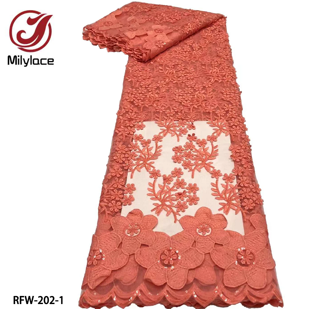 French Sequins Lace Fabric Top Quailty African Embroidery Net Lace Fabric for Evening Dress RFW-202