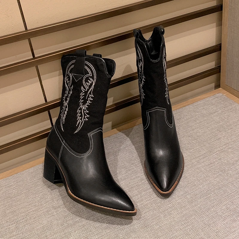 Женские зимние модные ботильоны 2019 для женщин ковбойские ботинки из натуральной