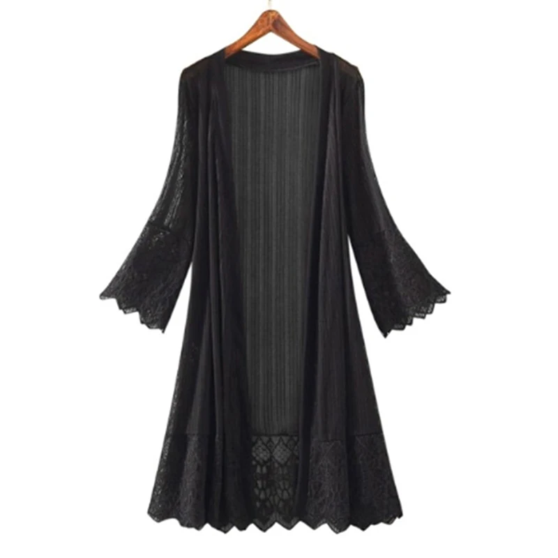 Женская Шифоновая туника кардиган кимоно с кружевом длинная рубашка Свободный