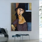 Modigliani  джинна хебутерн с шляпой и ожерельем  картина маслом на холсте искусство эстетическое настенное украшение домашнее украшение