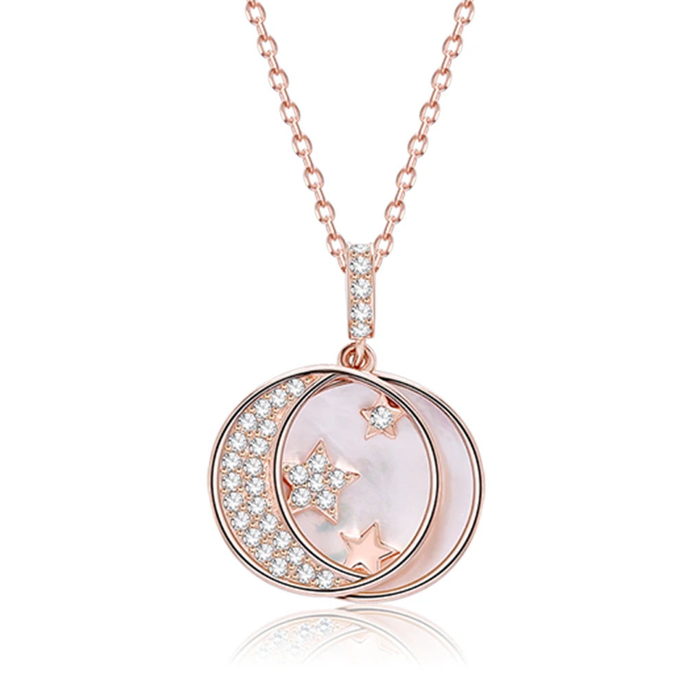 

SILVERHOO 925 Sterling Silver Pendant Necklace For Women The Exquisite Stars And Moon Necklaces Party Fine Jewelry New Arrival