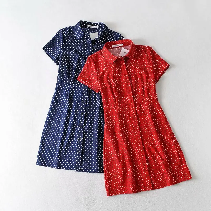 Женское платье с короткими рукавами NSS45 C338 летнее в стиле ретро отворотами