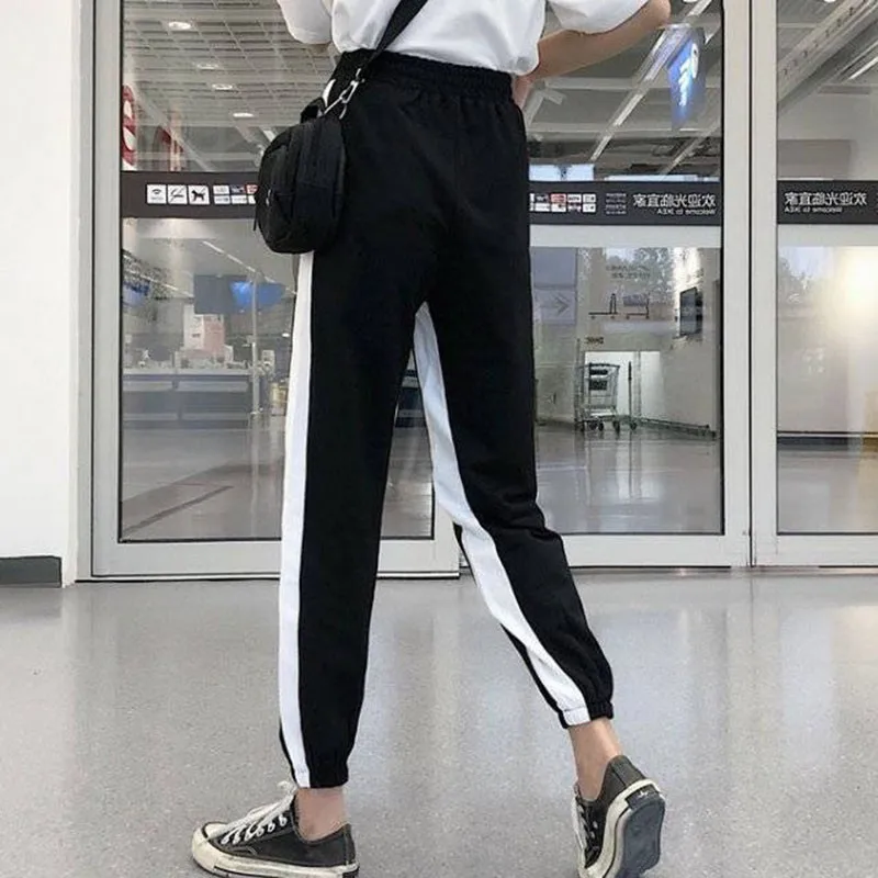 

ROPALIA Women Elastic High Waist Pants Breathable Tracksuits Trousers Casual Patchwork Pencil Pants Loose Hip Hop Harem Trousers