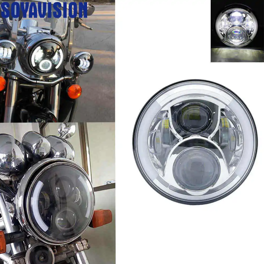 7 ''круглый мотоцикл Проектор мотор светодиодный головной светильник Halo &amp