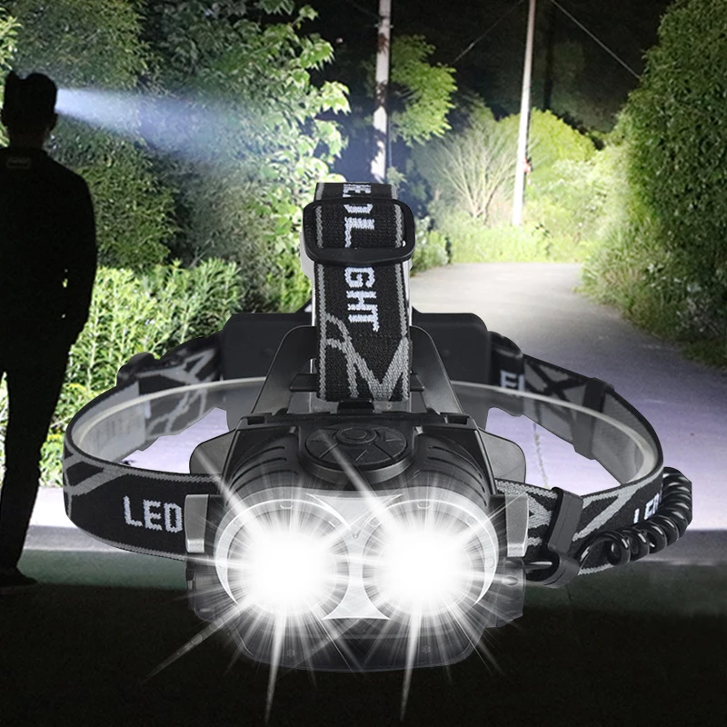 Супер яркий светодиодный налобный фонарь 2 * T6 масштабируемый с USB зарядкой