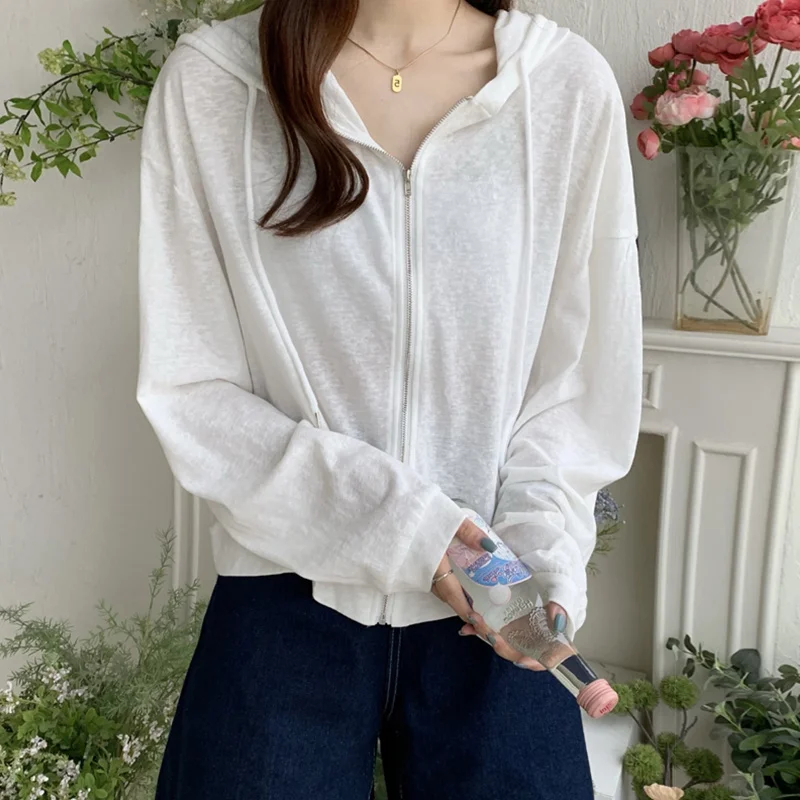 

Белый солнцезащитный кардиган, Женский Летний Тонкий женский кардиган, новинка 2021, универсальный маленький человек на весну и осень