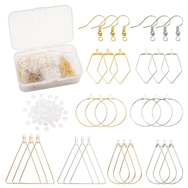 

Pandahall 1 Box Brass Brass Earring Findings and Plastic Ear Nuts Polygon Triangle Teardrop Ring Shape for Jewelry Making