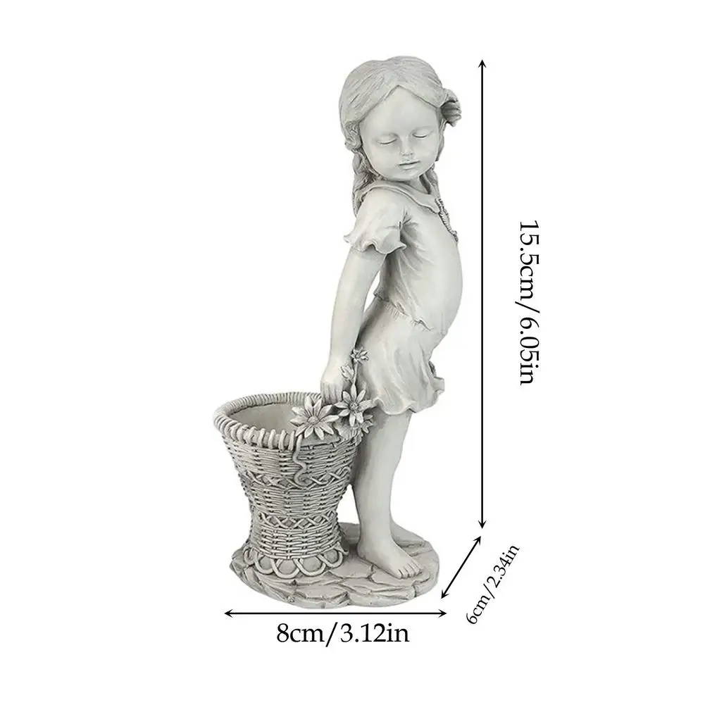 

Flower Girl Garden Statue Sculpture Child Figurine Planter Basket Resin Lawn Ornament Outdoor Garden Yard Decor