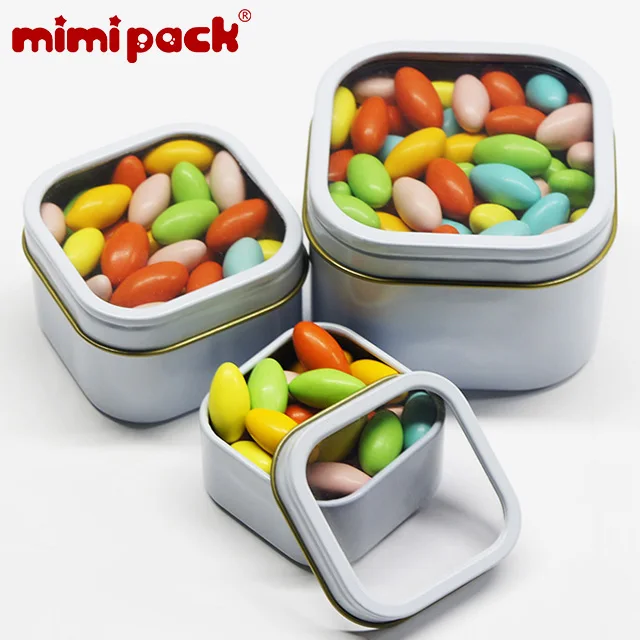 Mimipack квадратные жестяные коробки с прозрачным окном сахар шоколад коллекция рождественских подарков Конфеты жестяные банки(24 шт./лот, 6 цветов