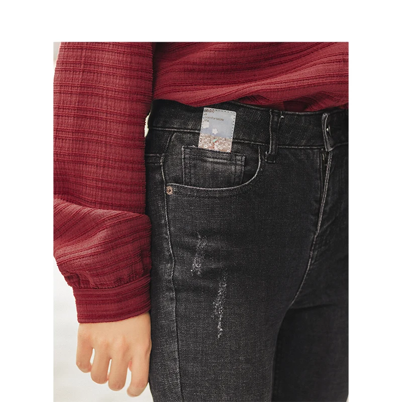 INMAN Winter All Matched Personality Flare Slim Fur Women Long Jeans | Женская одежда