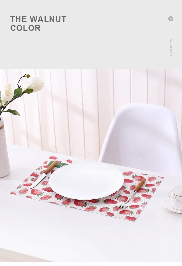 ANGNYA Fruit Printing Placemat Heat-Resistant Rectangular Vinyl Dining Table Mat 45X30cm Washable Non-slip Coaster Plant Style