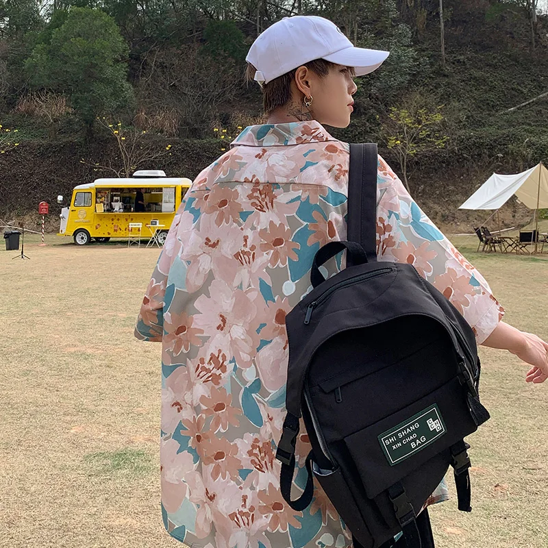 Мужская летняя рубашка harajuku с гавайским цветком и коротким рукавом 2021 | одежда