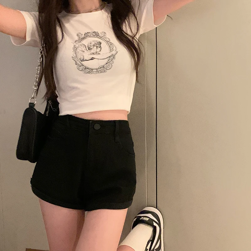 Женский укороченный топ с принтом