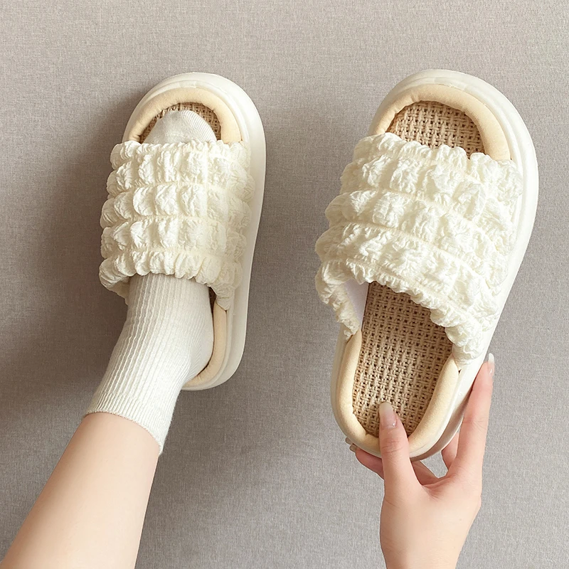 

2022 Women Slippers Seersucker Fashion Slippers Home Cotton Shoes Women's Sandals Shoes tenis feminino Women Indoor Shoes
