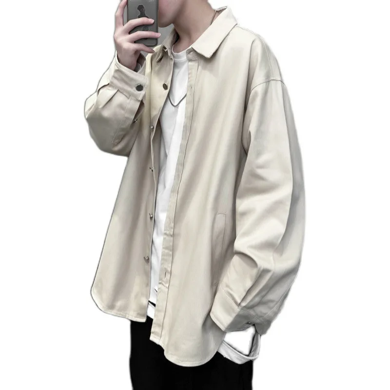 

Shirt male Hong Kong wind day department leisure joker coat of pure color autumn winter new style handsome long-sleeved shirt
