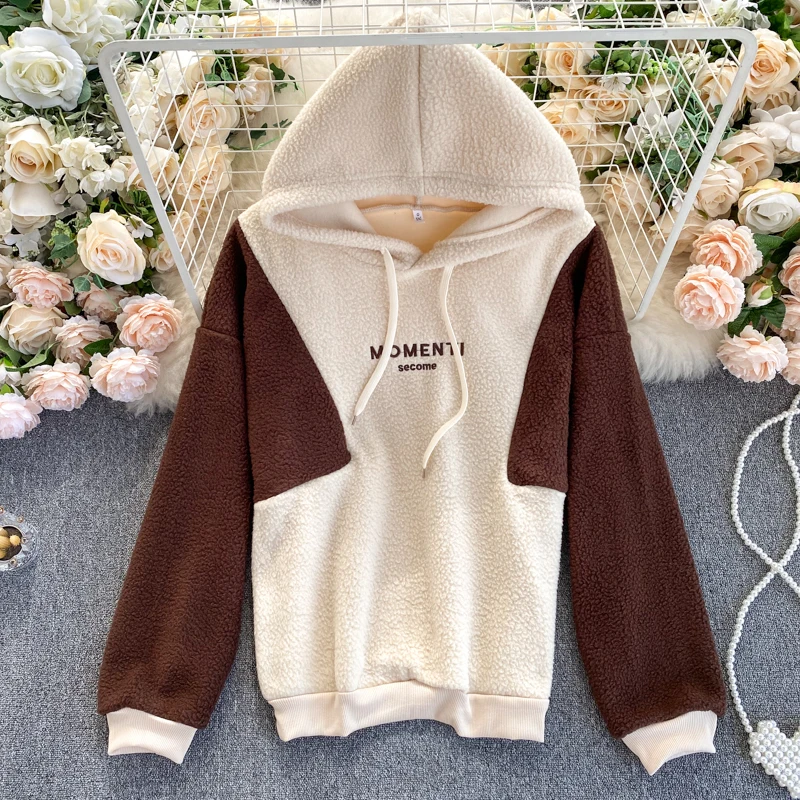 

Casual Preppy Style Young Women Hoodies Top Chic Street Fashion Fleece Hooded Sweatshirt
