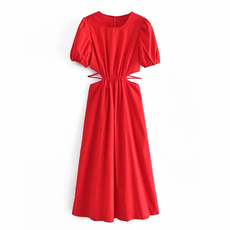 

JCÂ·KILIG 2021 New Round Neck Bubble Sleeve Cut Out Slim Dress W64216H