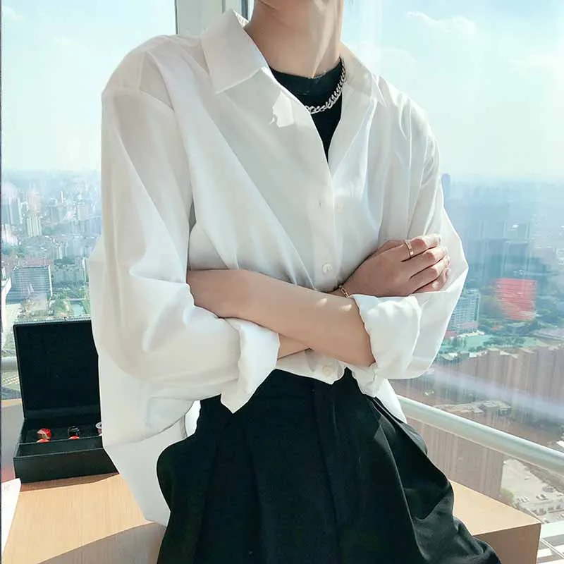 

Long Sleeve Button Up Women's Shirt Korean Casual Loose Cotton Women White Shirt Tops Plus Size Office Lady Blouse 2021 12398
