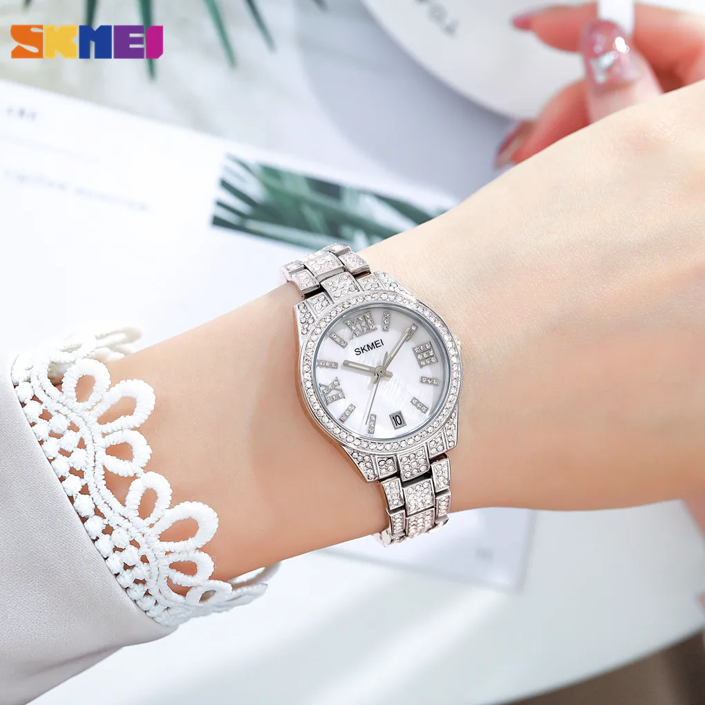 2021 SKMEI Luxury Rhinestone Dial Women Watches Japan Quartz Movement Date Female Clock Ladies Wristwatch Relogio Feminino 1741 | Наручные