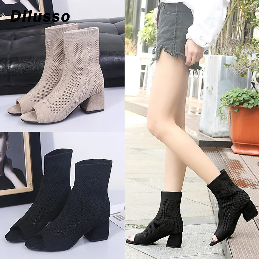 Женские пикантные носки на высоком каблуке Ботинки Сезон осень зима Модные
