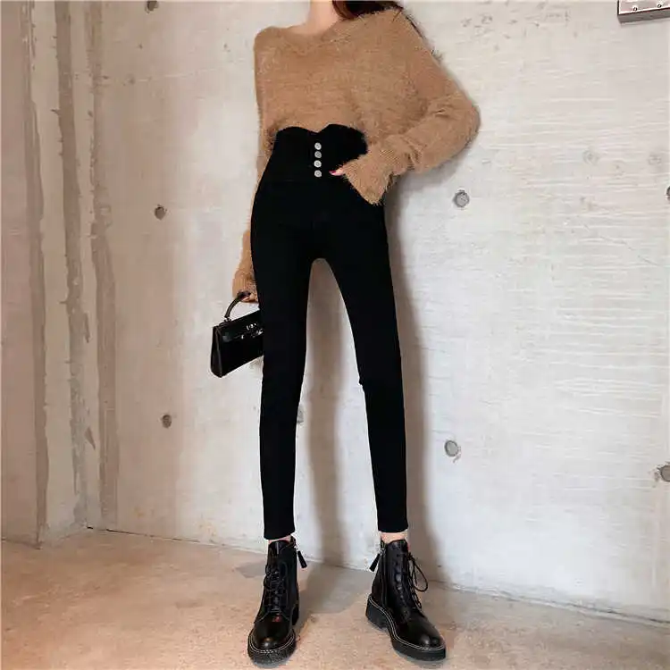 

ICCLEK JXMYY Hip-lifting Korean temperament is thin and versatile high-waist jeans 2020 autumn women's elastic fashion nine-poin