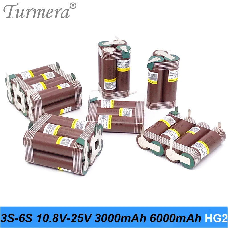 

Turmera 3S 12V 4S 16.8V 5S 21V 18650 HG2 3000mAh Battery 30A Soldering for 10.8V 14.4V 18V Screwdriver Battery Replace Ni-MH Use