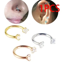delysia king 1pcs women punk body piercing jewelry semi crescent shape inlaid with crystal nose rings