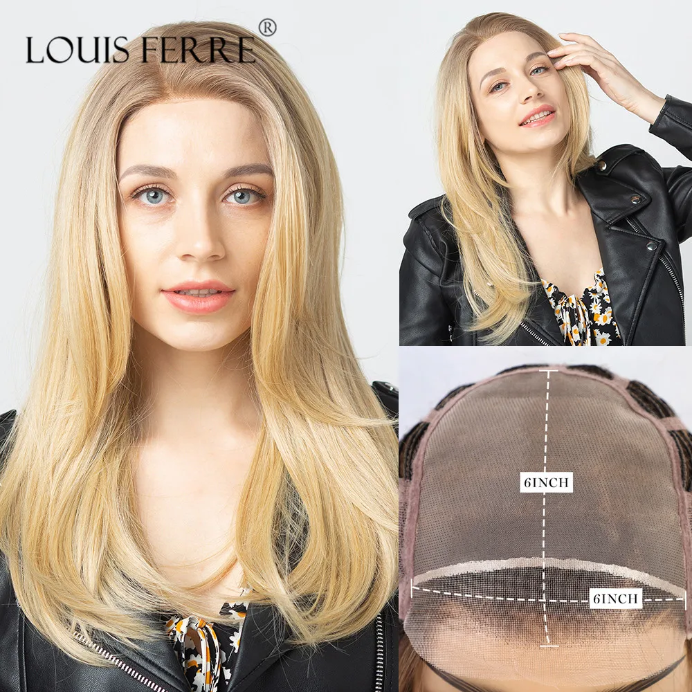 

LOUIS FERRE Ombre Golden Wig Long Straight Lace Front Wigs for White Women Futura Hair Free Parting Natural Looking Mono Wig