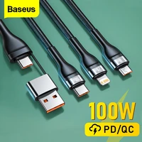 baseus usb cable for iphone pd 100w usb type c data cable for xiaomi samsung 5a fast charging 3 in 1 usb c micro usb wire cord