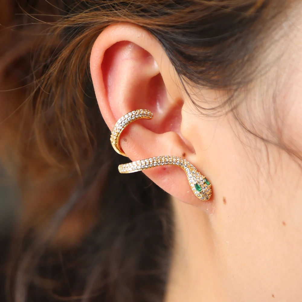 2019 NEW arrived crystal Snake Ear cuff Clip on Earrings for women cute girls gifts fashion zircon Exaggerated earrings jewery | Украшения