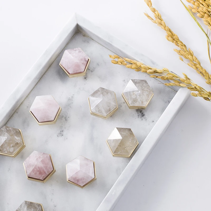 Шестиугольная форма/кристалл + латунная ручка комод круглые ручки для