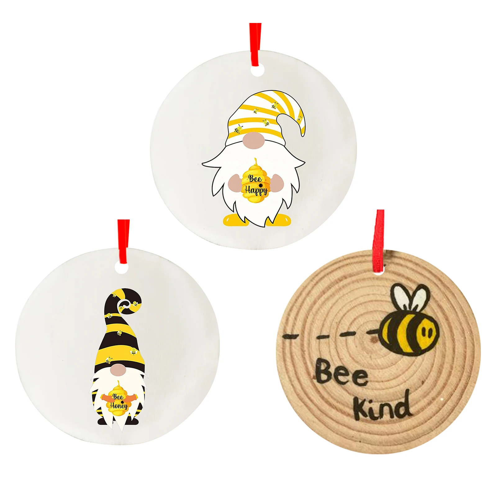 

Bee Day Wood Hanging Ornaments Wall Art Pendant Cartoon Beard Gnome/Bee/Faceless hat doll print Bee Festival Decorations