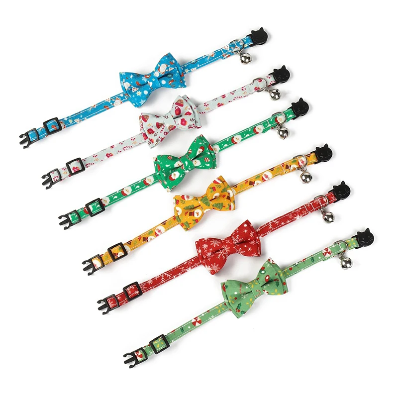 

Dog Christmas Print Collar Personalized Nylon Dog Cat Collar With Bowknot Bell Adjustable For Medium Large Dogs Pet Accessories