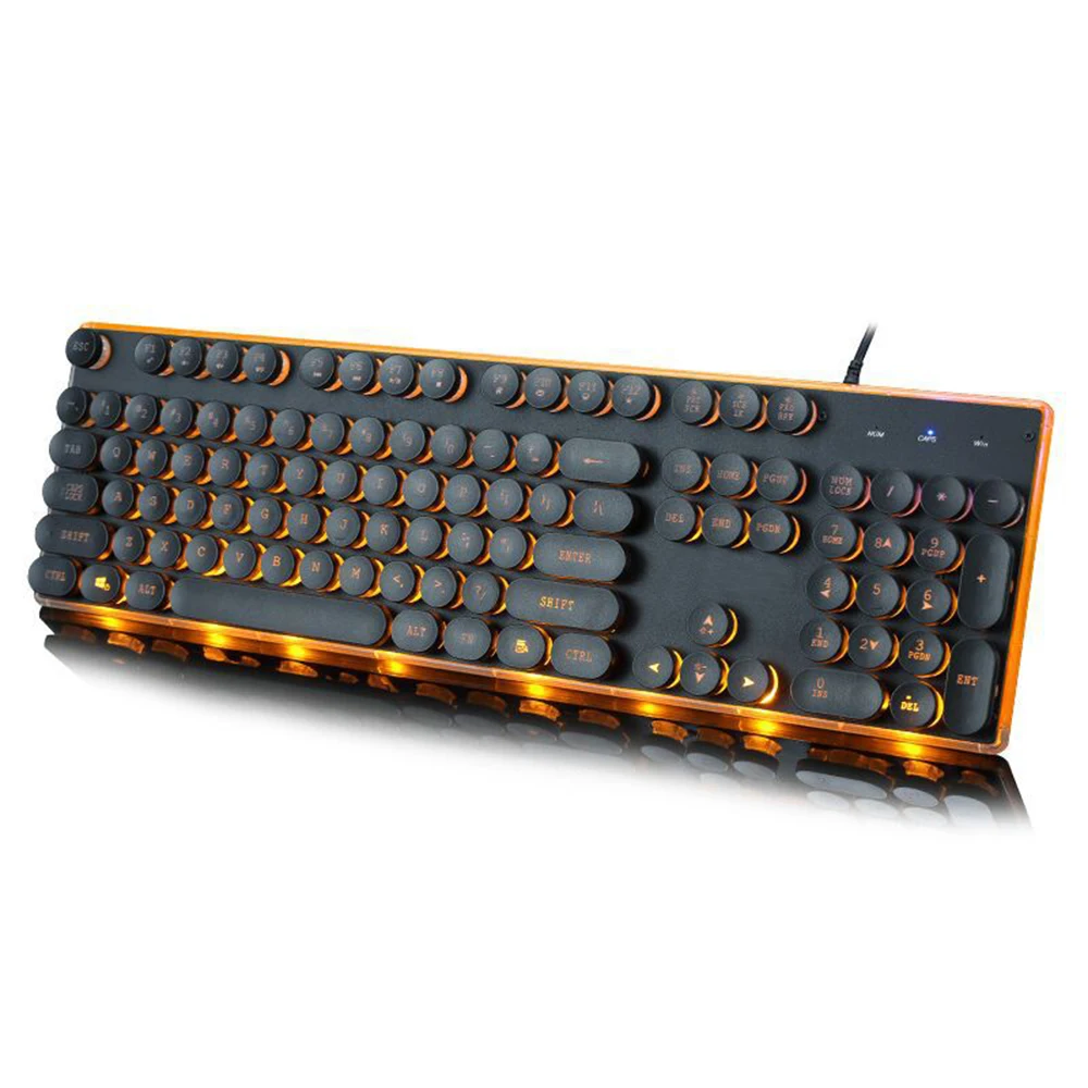 

Gaming Keyboard Retro Round Keycap USB Wired Glowing Metal Panel Backlit Metal Panel Illuminated Border Waterproof