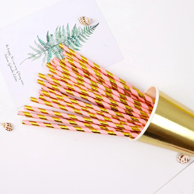 Straw 25pcs Розовые, розовые, золотые вечерние одноразовые столовые приборы, бумажные тарелки, стаканчики, соломинки, салфетки, для детей, на день рождения, для малышей, вечерние, свадебные, декоративные принадлежности - Цвет: Straw 25pcs