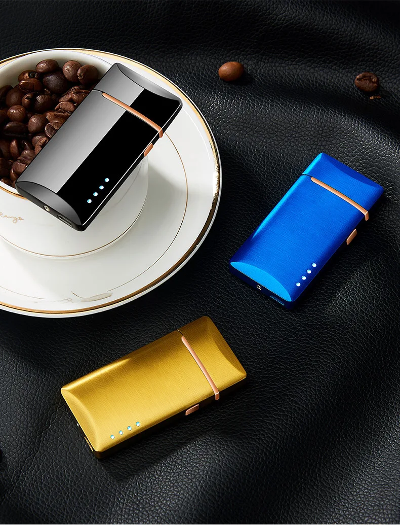 Двойная дуга USB электрическая зажигалка для сигарет ветрозащитный светодиодный плазменный турбо зажигалки перезаряжаемые электронные зажигалки гаджеты для мужчин