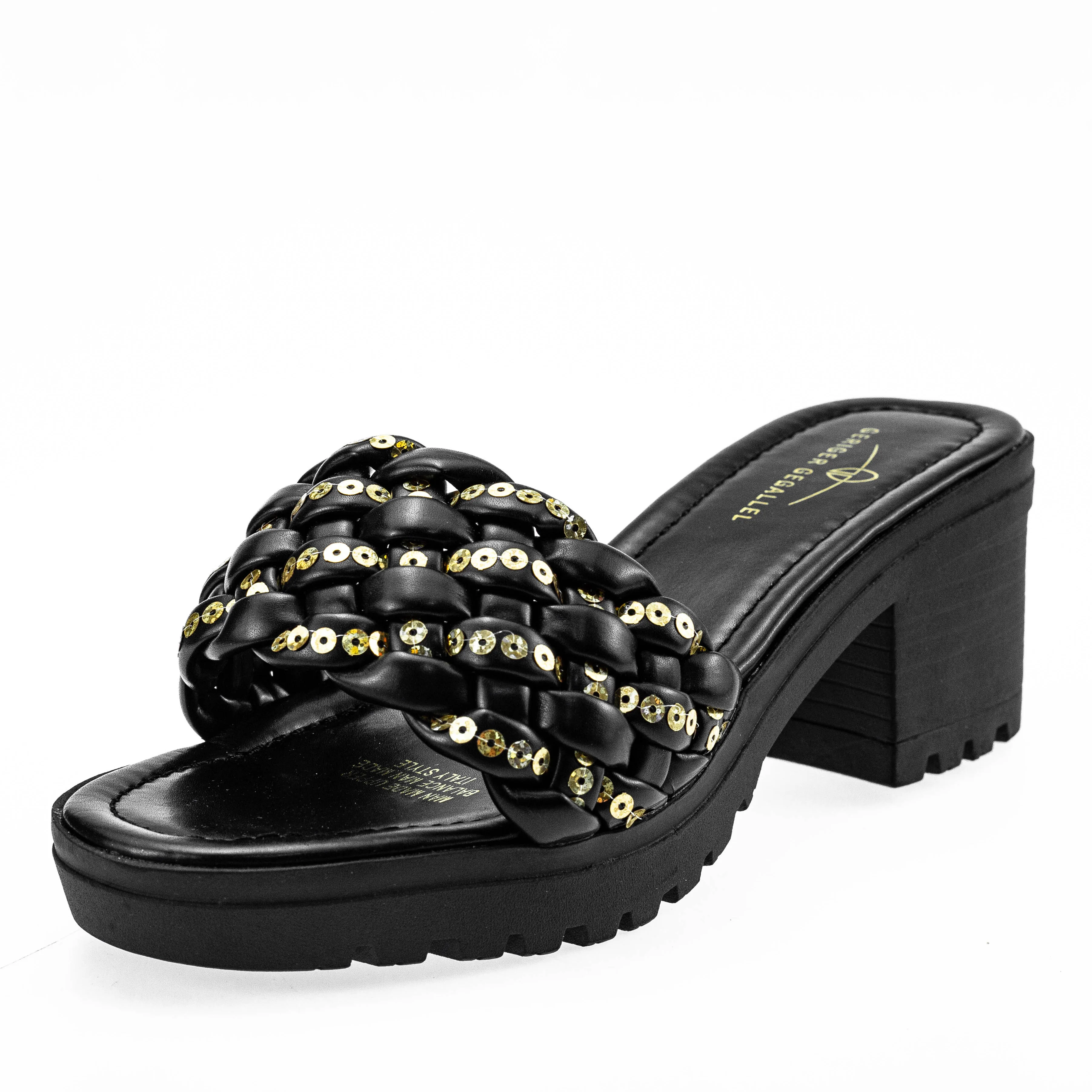 Plus Size 41 Women Summer Shoes 106-4 Sequined Open Toe Mules Sandals Ladies Dress Pumps Heels Square Heel Chunky Sandals Women