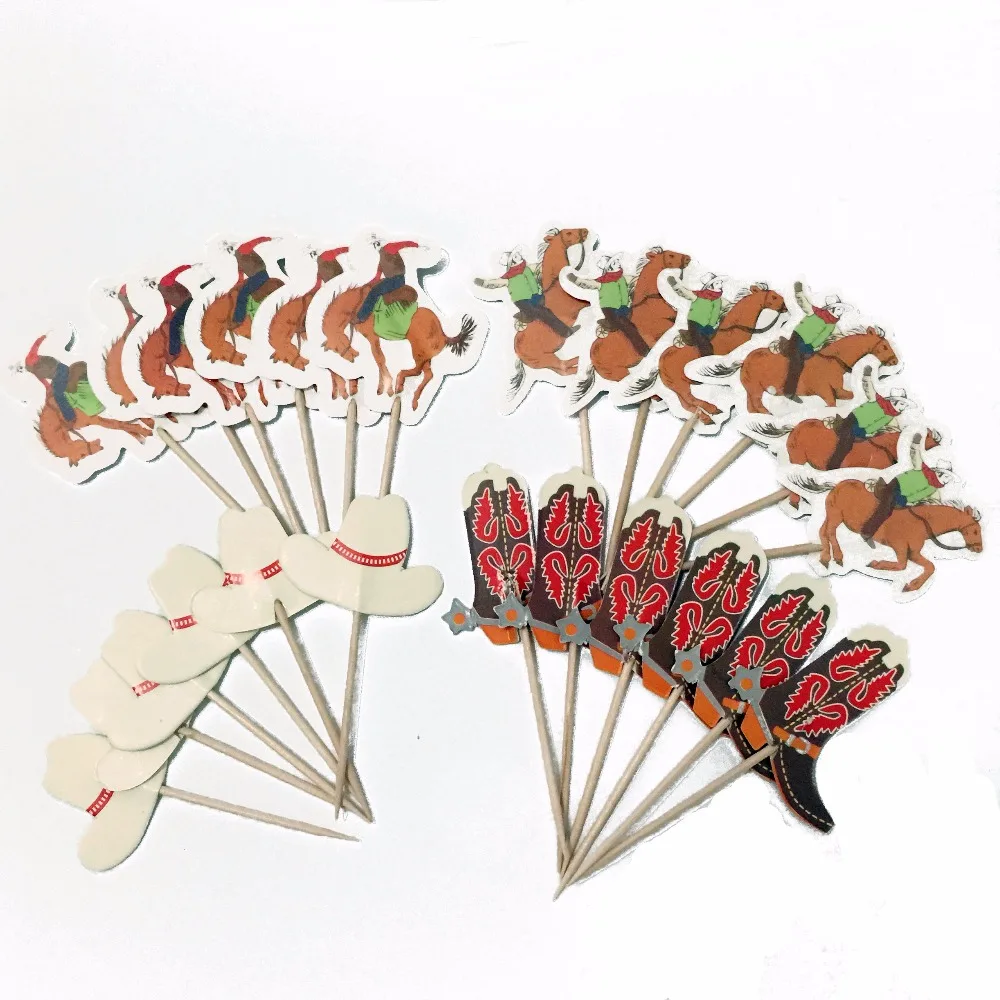 24 шт. ковбойские сапоги шляпы кекс Топпер Уэст флажки для торта выбор детского