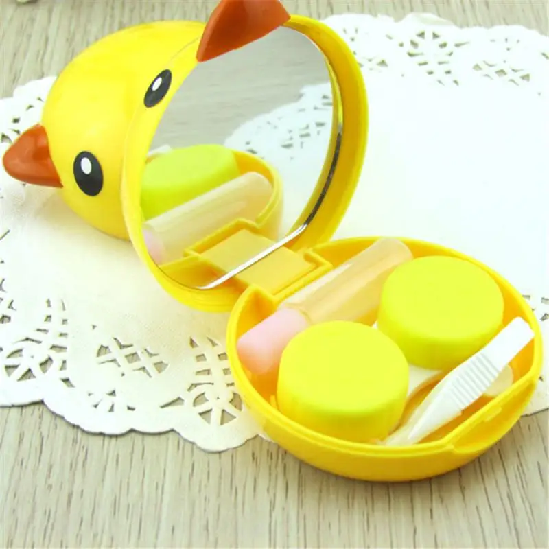 1 компл. Желтая утка контактные линзы фоточехол с зеркалом Пинцет Красивая