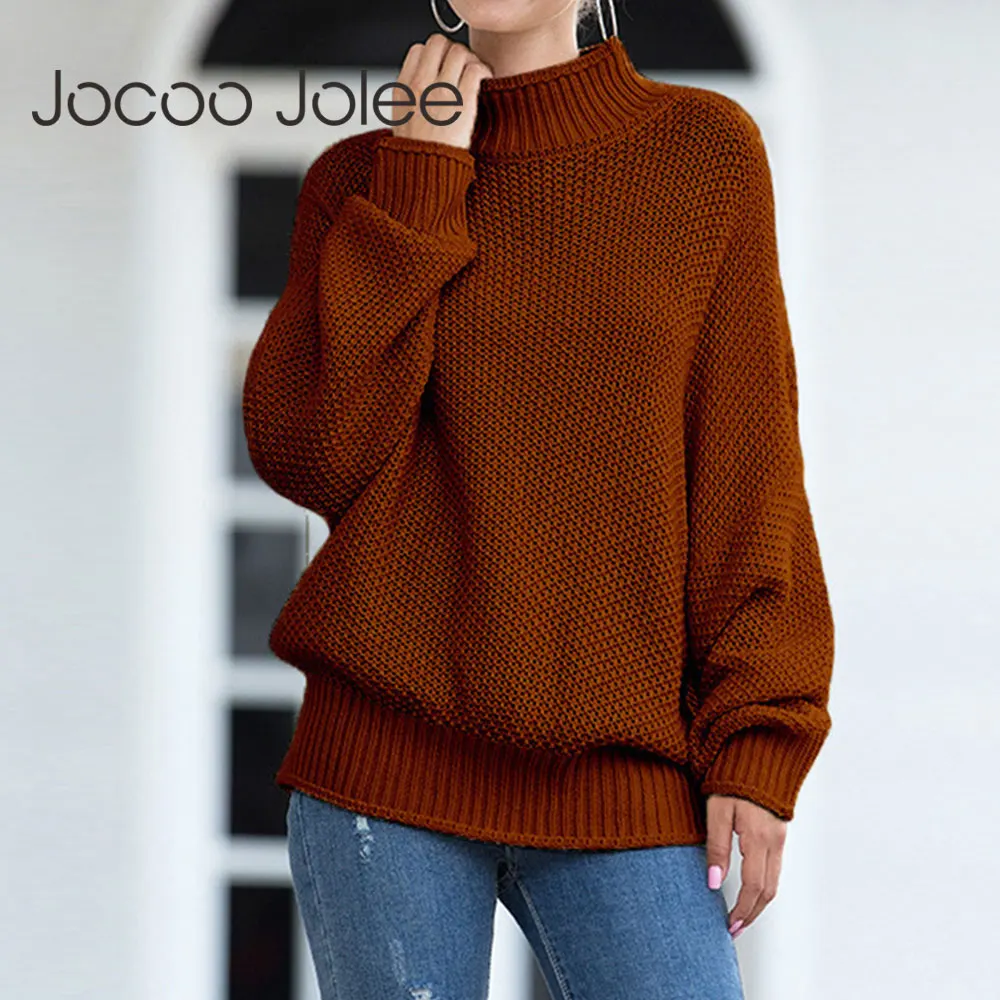 

Свитер Jocoo Jolee для женщин, зима 2020, Свободный пуловер с высоким воротником и рукавами «летучая мышь», повседневные теплые толстые свитера, дж...