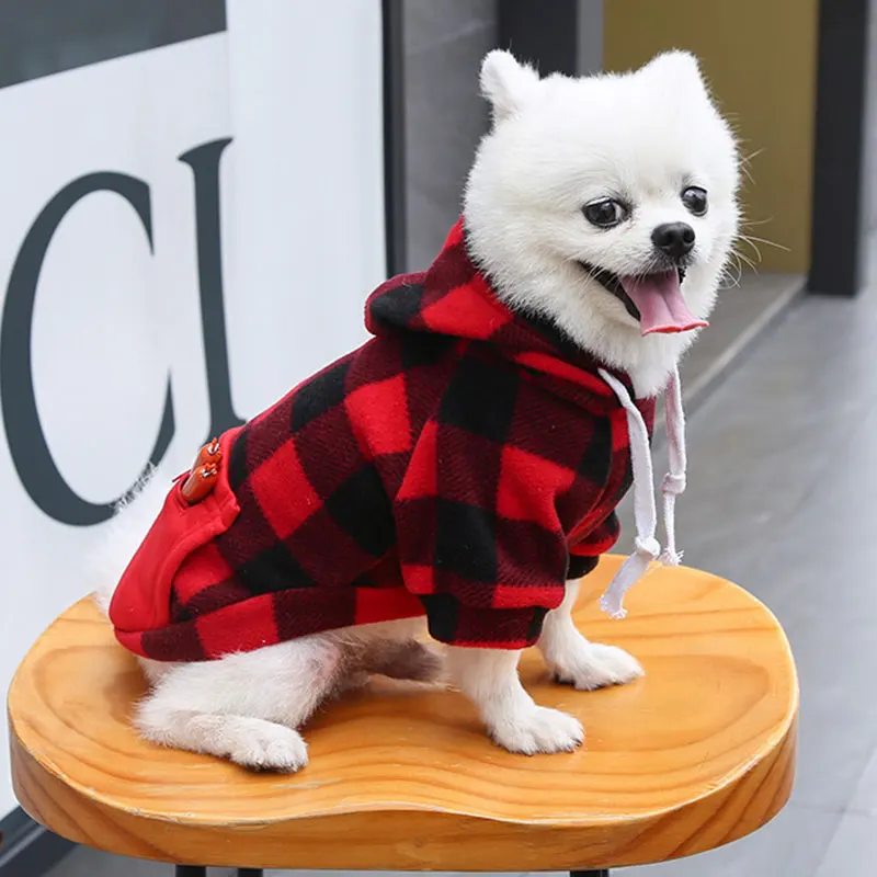 

Autumn Winter Warm Multicolor Plaid Dog Coat With Zipper Pocket Pet Hoodie Skin-friendly Comfortable Fleece Clothes Pet Clothes