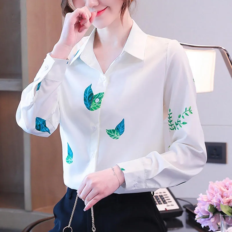 

White Blouse Women Clothes Elegant Long Sleeve Print Office Lady Top Blusas Mujer Fashion Streetwear Chiffon Blouses Femme Q4777