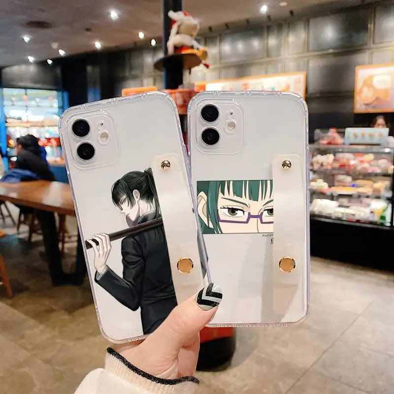 

Maki Zenin Jujutsu Kaisen Phone Case Wrist Strap For iPhone 7 8 11 12 X XS XR MINI Pro Max Plus Hand Band Transparent Clear Capa