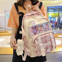 est girls patchwork school bag women plaid large capacity waterproof nylon female shoulders bag bolsa mochila college preppy bag